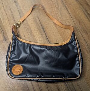 Hunting World Black Nylon With Tan Leather Shoulder Bag